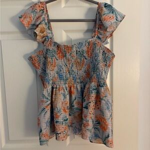 LOFT Multicolor Floral Smocked Blouse